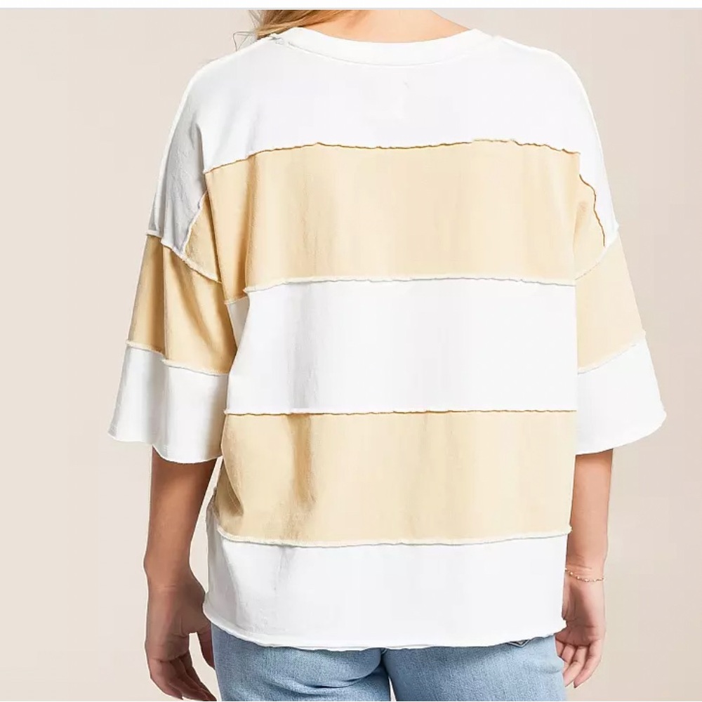 Free People White and Tan Striped Tee NWOT - Picture 3 of 3